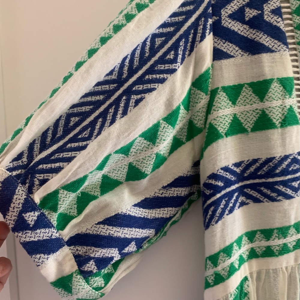 Anthropologie White Top with Blue and Green Geometric Print - Picture 16 of 16